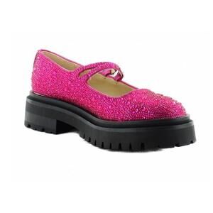 Betsey Johnson Hot Pink Beaded Mary Jane Clog Mules